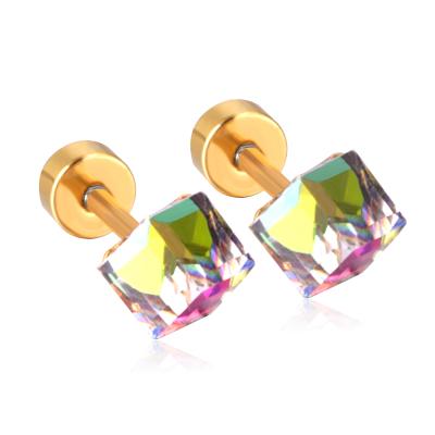 China Wholesale Price CLASSIC Colorful Stainless Steel Stud Earrings Designs Thin Layer Gold Screw Stud Earrings for sale