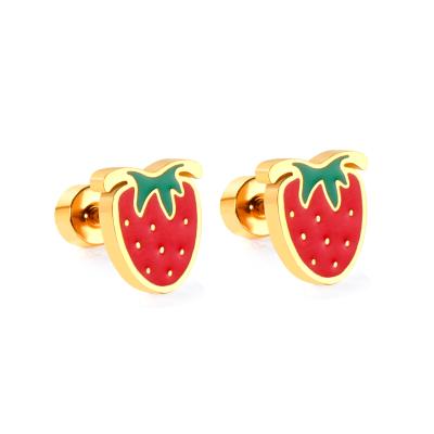 China CLASSIC Cute Stud Earrings Strawberry Gold Plated Korean Stainless Steel Stud Earrings Women Earrings Jewelry for sale