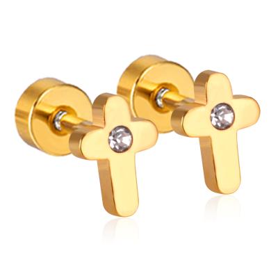 China Free Sample CLASSIC Cross Stud Earrings Diamond Earrings Jewelry Stainless Steel Gold Plated Earrings for sale