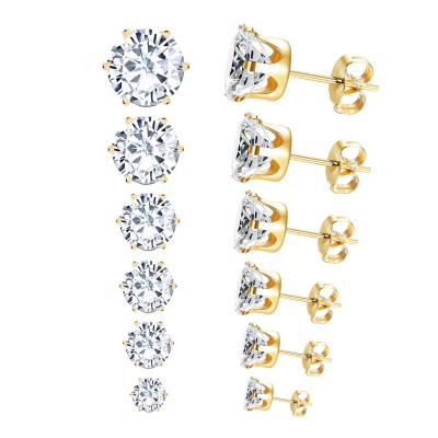 China Classic Custom Earrings Trendy Jewelry 18k Gold Plated Round Shape With White Zircon Jewelry Stud Earring for sale