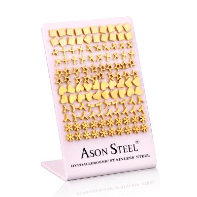 China ASONSTEEL Wholesale CLASSIC Different Design Stainless Steel Stud Earring Card Display Set Earring for sale