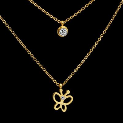 China CLASSIC Diamond Choker Butterfly Necklace Gold Plated Stainless Steel Jewelry Women Necklace for sale