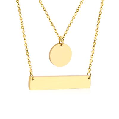 China Newest CLASSIC Jewelry Engraved Pendant Necklace Stainless Steel Round Shape And Horizontal Bar Necklace for sale