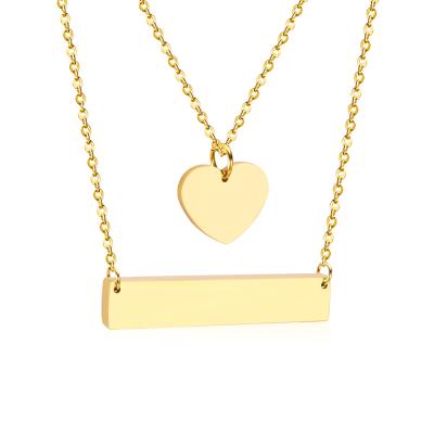 China Ladies Jewelry Stainless Steel Horizontal Bar Necklace CLASSIC Fine Engraved Heart Shaped Pendant Necklace for sale