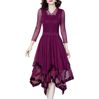 China 2021 summer new high-end double-layer large waist pleated dress anti-static women's lace solid color swing skirt large for sale