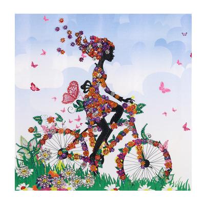 China Special Shaped Flowers Diamond Painting Diy 5d Crystal Drill Cartoon Fairy Girl Riding Bike Partial Drill Diamond Art Handcrafts Kits for sale