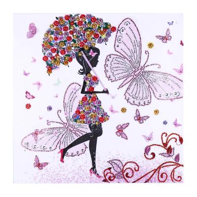 China Partial Mosaic Diamond Painting Flowers Umbrella Fairy by Diamond Embroidery 5d Cartoon Drill and Butterfly Crystal Crafts Home Decor for sale