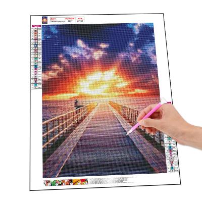 China New 5ddiy Diamond Painting Lake Sunset Landscape Factory Wholesale Home Decoration Painting Handwork CLASSIC for sale