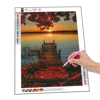 China Wholesale Pastoral Diy Diamond Embroidery Art Landscape Painting Red Lake Maples Diamond Painting Full Drill Afterglow Wall Decor for sale