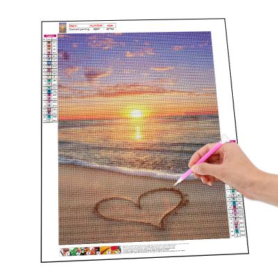 China Pastoral Modern Heart Diamond Embroidery Handmade Full Drill Diy 5d Diamond Painting Kits Scenery Series of Art Wall Decor Beach Love for sale