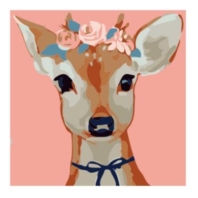 China Hot Selling Diy Cartoon Animal Oil Painting With Frame 20*20cm Cartoon Deer Children Painting Kids Gifts for sale