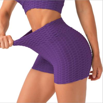 China Breathable Bubble Shorts Gym Colorful Fitness High Stretch Women Shorts Push Up Workout Jacquard Honeycomb Bubble Tights for sale