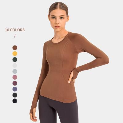 China Breathable Long Sleeve Women Seamless Shirt Workout Sports Running T-shirts Gym Fitness Yoga Wear for sale