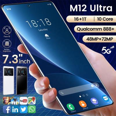 China NEW Dual SIM Card Ebay 5G M12 U Itra 7.3 Inch HD Screen 16GB+1TB Global Version Mobile Phone With Face Recognition With WIFI+BT+FM+GPS for sale