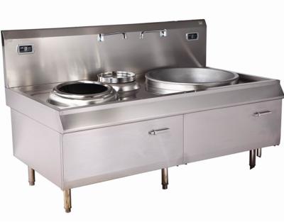 China Stainless Steel Large Small Combine Wok 2 Burners Commercial Kitchen Equipment Induction Range for sale