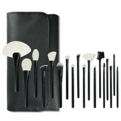 China High End Professionals Face Makeup Brush Set 18pcs Natural Goat Hair Wooden Handle Cosmetics Brush Set With PU Leather Bag And Logo for sale