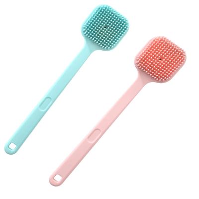 China EXFOLIATE Bathroom Body Scrubber Long Handle Silicone Bath Brush Body Double Sided Cleansing Massager for sale