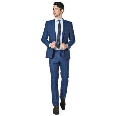 China Good Quality Breathable Business Fashion Formal Casual Coat Pants Blue Stripe Slim Fit Suits Set For Men for sale