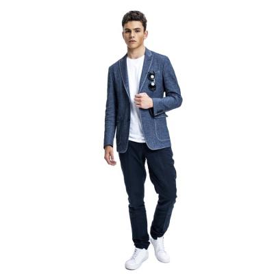 China Breathable Casual Cotton Retro Blue Denim Canvas Men Suits Jacket Blazers With Pockets for sale