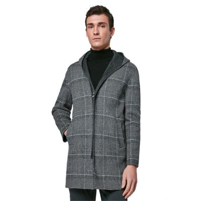 China Sustainable High Quality Casual Premium Mens 100% Wool Hooded Jackets And Coats Plaid With Zipper for sale