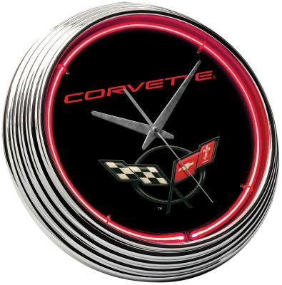 China Custom Antique Style Clock Face Corvette Neon Tube Lighting Wall Clock for sale