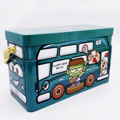 China Biscuit Custom Design Metal Bus Shape Large Rectangle Tin Box for sale