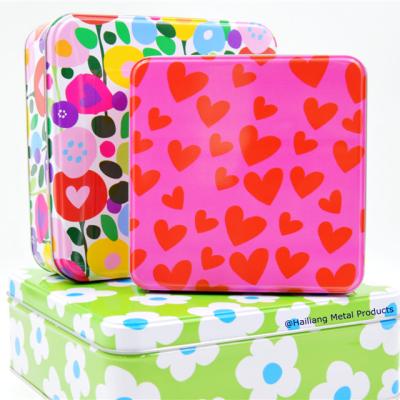 China Mint 3 Pieces Flower Design Colorful Gift Tin Box Packing for sale