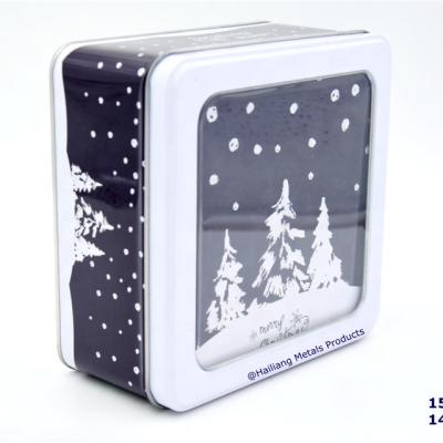 China Square Mints Christmas Snow Design Window Tin Box for sale