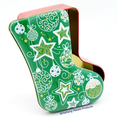 China Mints Factory Low Price Christmas Socks Form Tin Box for sale