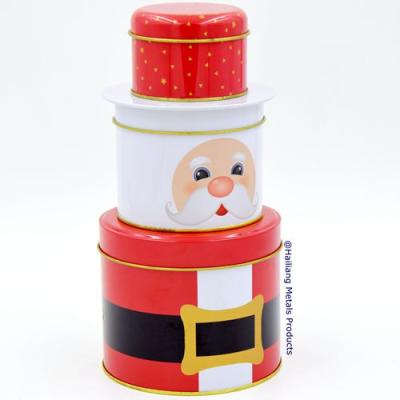 China Recyclable Christmas Santa Claus Stackable Snowman Shaped Tin Can With Three Layers for sale