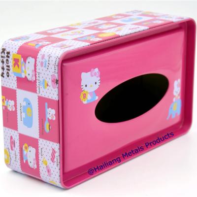 China Mints Pink Hello Kitty Tissue Storage Rectangular Metal Box for sale