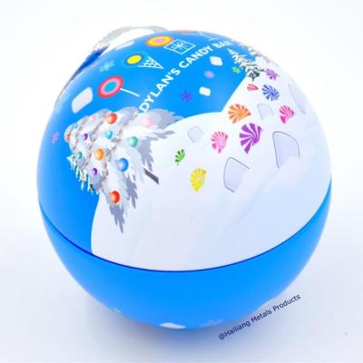 China Recycled D110mm D90mm D65mm Ball Shape Metal Tin Tin Box For Candy for sale