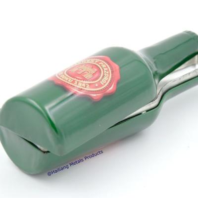 China Green Beer Wine Bottle Beer Shape Promotion Gift Tin Box For Beer Opener for sale