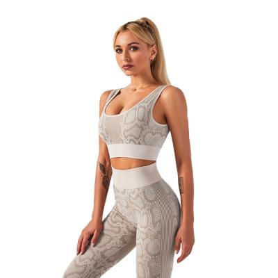 China Breathable Women High Waist Yoga Pants Workout Set Fitness 2 Piece Snake Print Yoga Sets Clothing Gym Set for sale