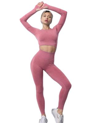 China Breathable Women Yoga Set Seamless Leggings Crop Top Workout Sport Suit Long Sleeve Fitness Set for sale