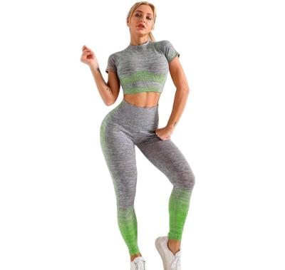 China 2021 Custom Seamless Ribbed 2 Piece Breathable Fabric Gym Workout Wear Yoga Sets Sportswear Fitness For Women for sale