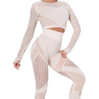 China Yoga Running Suit Women Fitness Clothing Yoga Gaiters Tops Sportswear Long Sleeve Crop Gym Shirt Workout Seamless Top Panties for sale