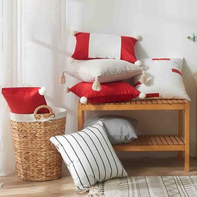 China Home Christmas Chair Cushion Cover Decoration Tassel Pillow Covers Chair Sofa Red Throw Pillowcase 45*45cm for sale