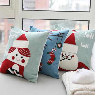 China Christmas Pillow Cover Cotton Embroidery Cushion Cover 45*45cm Anti-static Decoration Santa Design Pillow Cover Sofa for sale