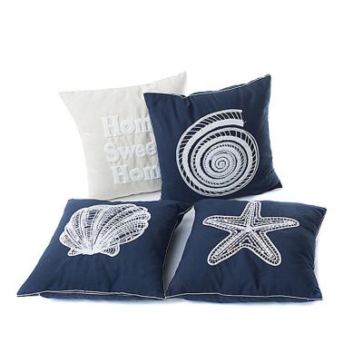 China Anti-Static Canvas Sofa Decoration Sea Shell Throw Pillow Covers 18x18 Inch Embroidery Starfish Pillow Case Cotton for sale