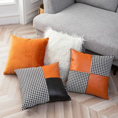 China Anti-Static Leather Pillow Cover Home Farmhouse Decoration Sofa Chair Office PU Swallow Hoop Pillow Cases Modern Cushion Cover 18*18 Inch for sale