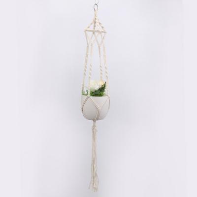 China Classic Plant Hanger Macrame Planter Indoor Hanging Basket with Wood Beads Decorative Flower Pot Holder for Home Decor for sale