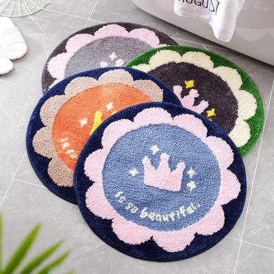 China Machine Washable Quick Dry Shaggy Shower Carpet Bath Rug Round Bath Cover Viable Non Slip Bathroom Cover Bath Mat for sale