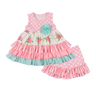 China Vintage Girls Floral Jersey Cotton Ruffle Tunic And Shorts Set Clothing for sale