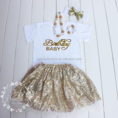 China Polyester / Cotton Girls Sparkle Tutu Shirt And Skirt Set Wholesale Baby Clothes for sale