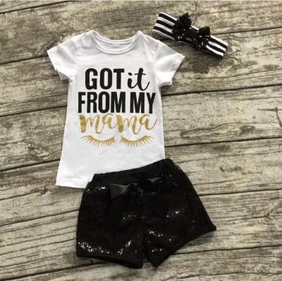 China Polyester / Cotton Gold And Black Sparkle Girls T-Shirt Shorts for sale