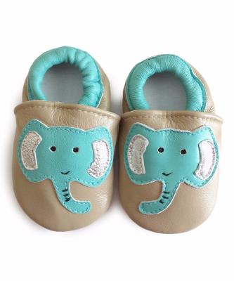 China Cute Elephant Applique 100% GENUINE LEATHER Baby Shoes Cute Genuine Leather Soft Sole for sale