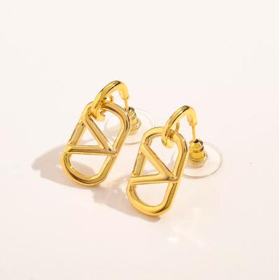 China Popular designer religious luxury earrings brands jewelry 18k gold plated famous brand letter earrings for women 2022 for sale