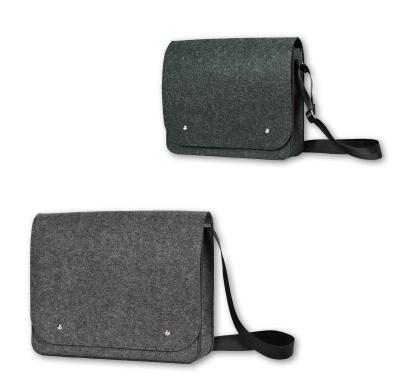 China Grey RPET Felt Bags / Felt Messenger Bag With Shoulder Strap & Magnetic Button for sale