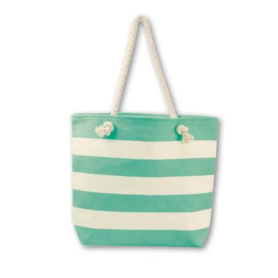 China Cotton Canvas Summer Beach Tote Bags Striped Pattern With Rope Handle for sale